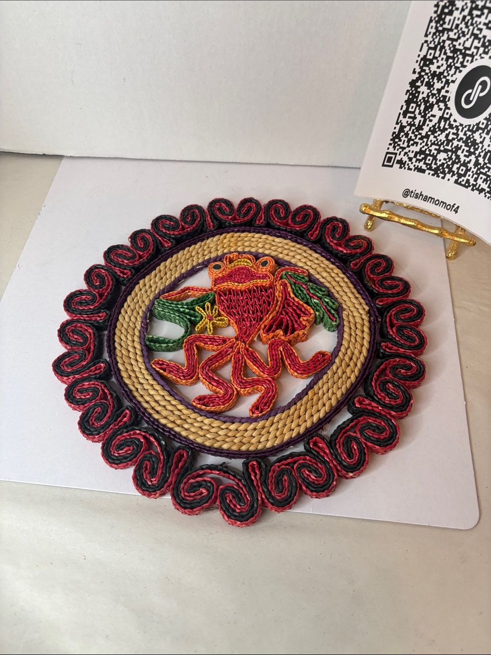 Vintage Woven Wicker Straw Trivet Hot Pad Frog Design